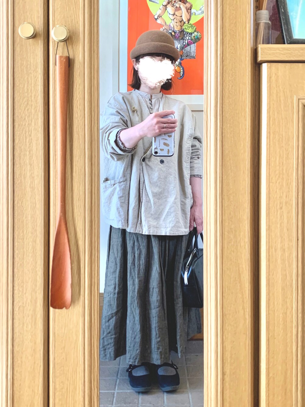 「今日のコーデ、今日の服、ブラウス、リネン、グレンチェック、プリーツスカート、古着、古着MIX」｜「SUN VALLEYのアイテム（ノーカラージャケット、ホワイト系）」を使った、まっきさん（レディース・149cm）の春コーディネートの5枚目の写真