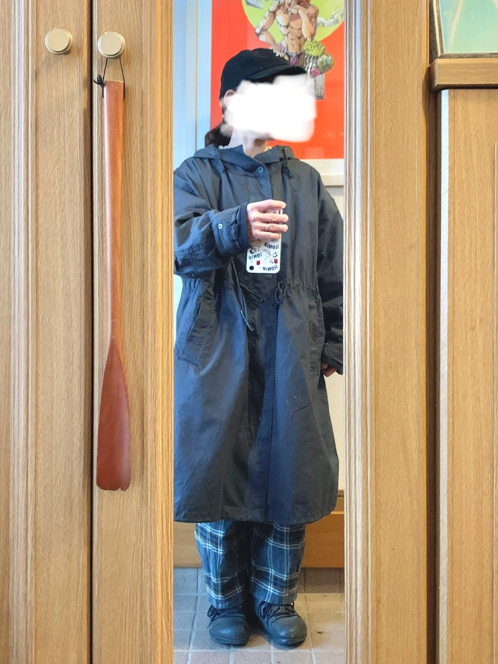 「今日のコーデ、今日の服、キャップ、ニット、チェックパンツ、モンタナ」｜「しまむらのアイテム（ニット/セーター、ホワイト系）」を使った、まっきさん（レディース・150cm）の冬コーディネートの3枚目の写真