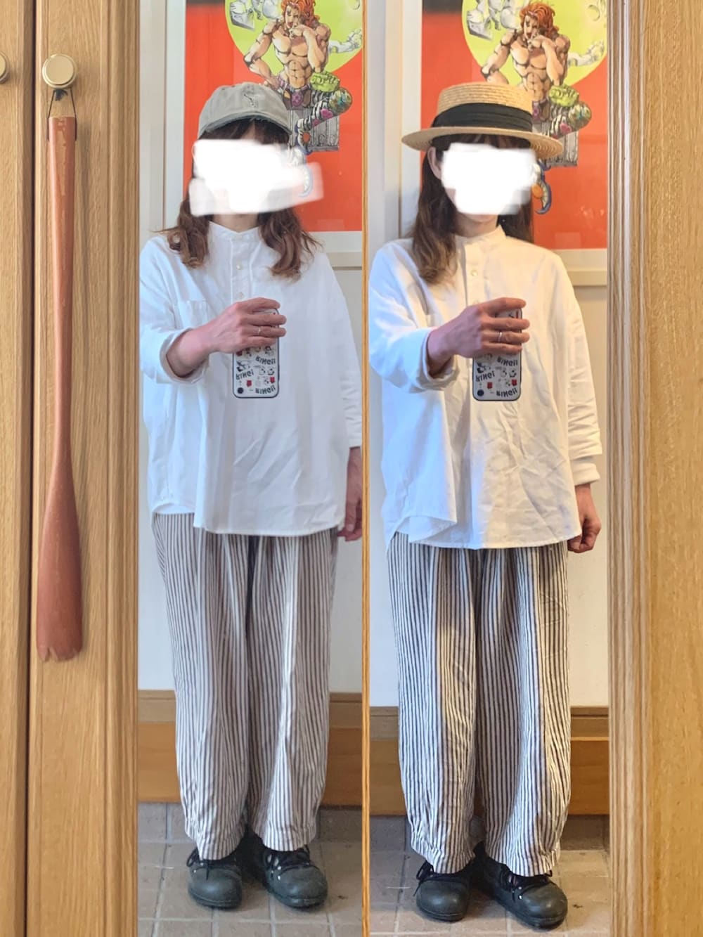 「昨日のコーデ、昨日の服、キャップ、リネンシャツ、リネンパンツ、古着、モンタナ」｜「マルシェ購入品のアイテム（キャップ、ブラック系）」を使った、まっきさん（レディース・150cm）の春コーディネートの3枚目の写真
