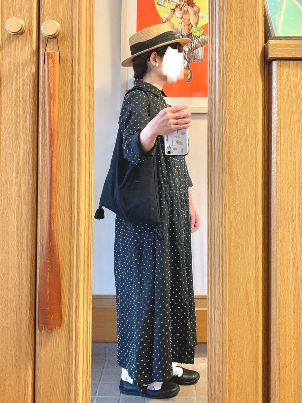 「今日のコーデ、今日の服、麦わら帽子、古着」｜「14+の麦ブレードカンカン帽（ハット、ブラック系）」を使った、まっきさん（レディース・149cm）の春コーディネートの3枚目の写真