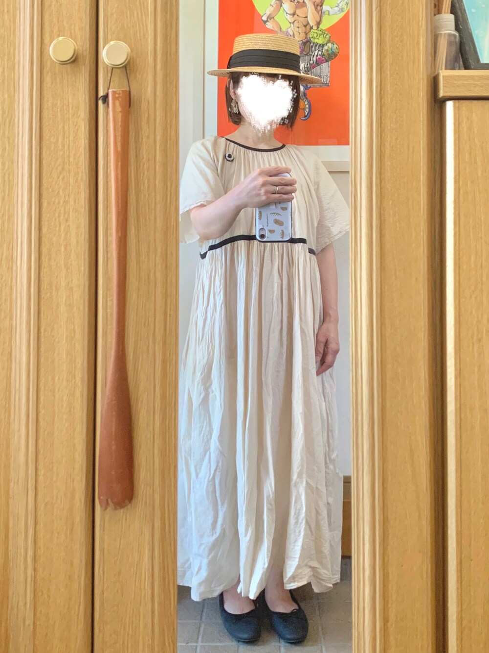 「今日のコーデ、今日の服、麦わら帽子、ガーリーコーデ」｜「14+の麦ブレードカンカン帽（ハット、ブラック系）」を使った、まっきさん（レディース・149cm）の夏コーディネートの2枚目の写真