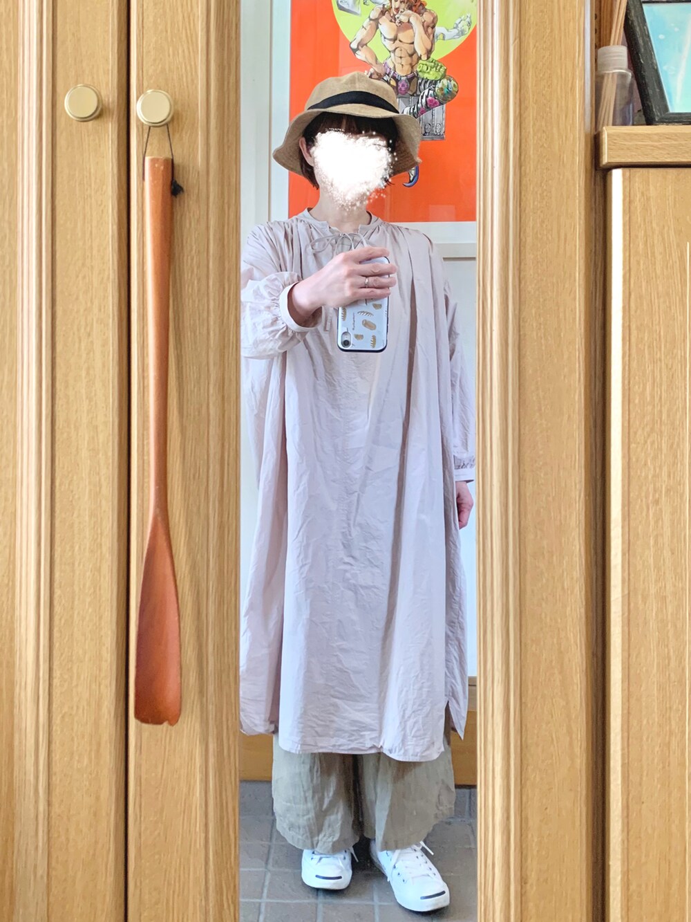 「今日のコーデ、今日の服、くすみピンク」｜「マルシェ購入品のアイテム（ワンピース、ピンク系）」を使った、まっきさん（レディース・149cm）の春コーディネートの2枚目の写真