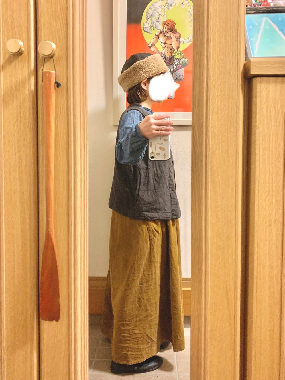 「昨日のコーデ、昨日の服、古着、古着コーデ、ベスト」｜「作家メイドのアイテム（帽子、ブラウン系）」を使った、まっきさん（レディース・149cm）の秋コーディネートの5枚目の写真