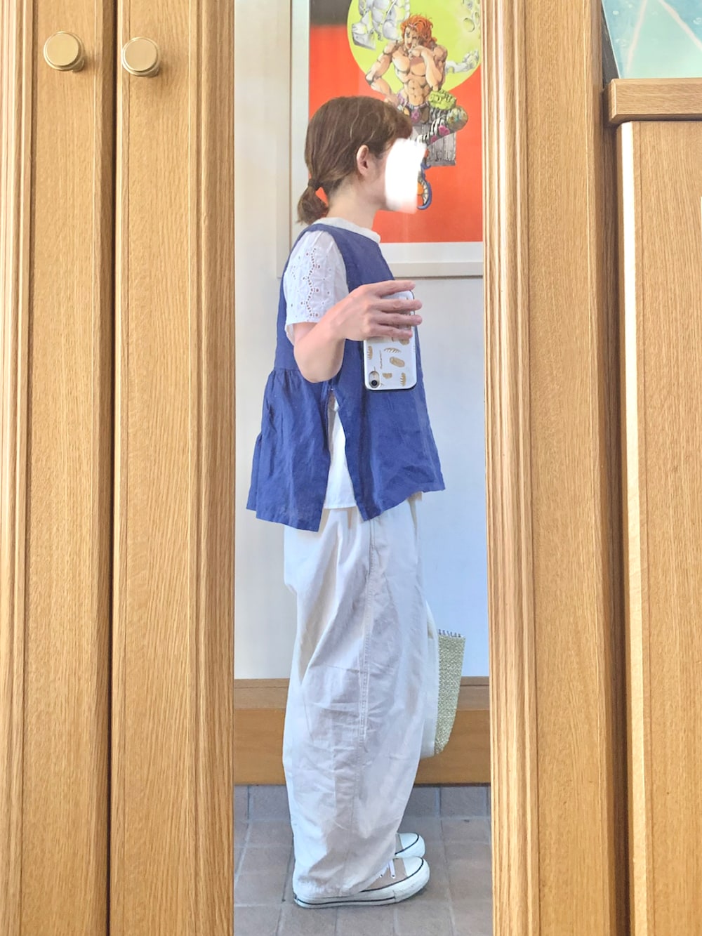 「昨日のコーデ、昨日の服、休日コーデ」｜「HEAVENLYのアイテム（ベスト、ブルー系）」を使った、まっきさん（レディース・149cm）の夏コーディネートの3枚目の写真