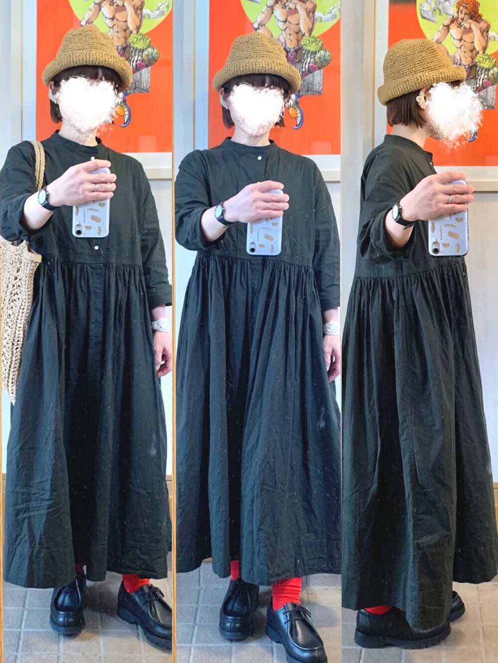 「今日のコーデ、今日の服、休日コーデ、シンプルコーデ、赤靴下」｜「ROPE' PICNICのアイテム（帽子、ブラウン系）」を使った、まっきさん（レディース・149cm）の春コーディネートの2枚目の写真