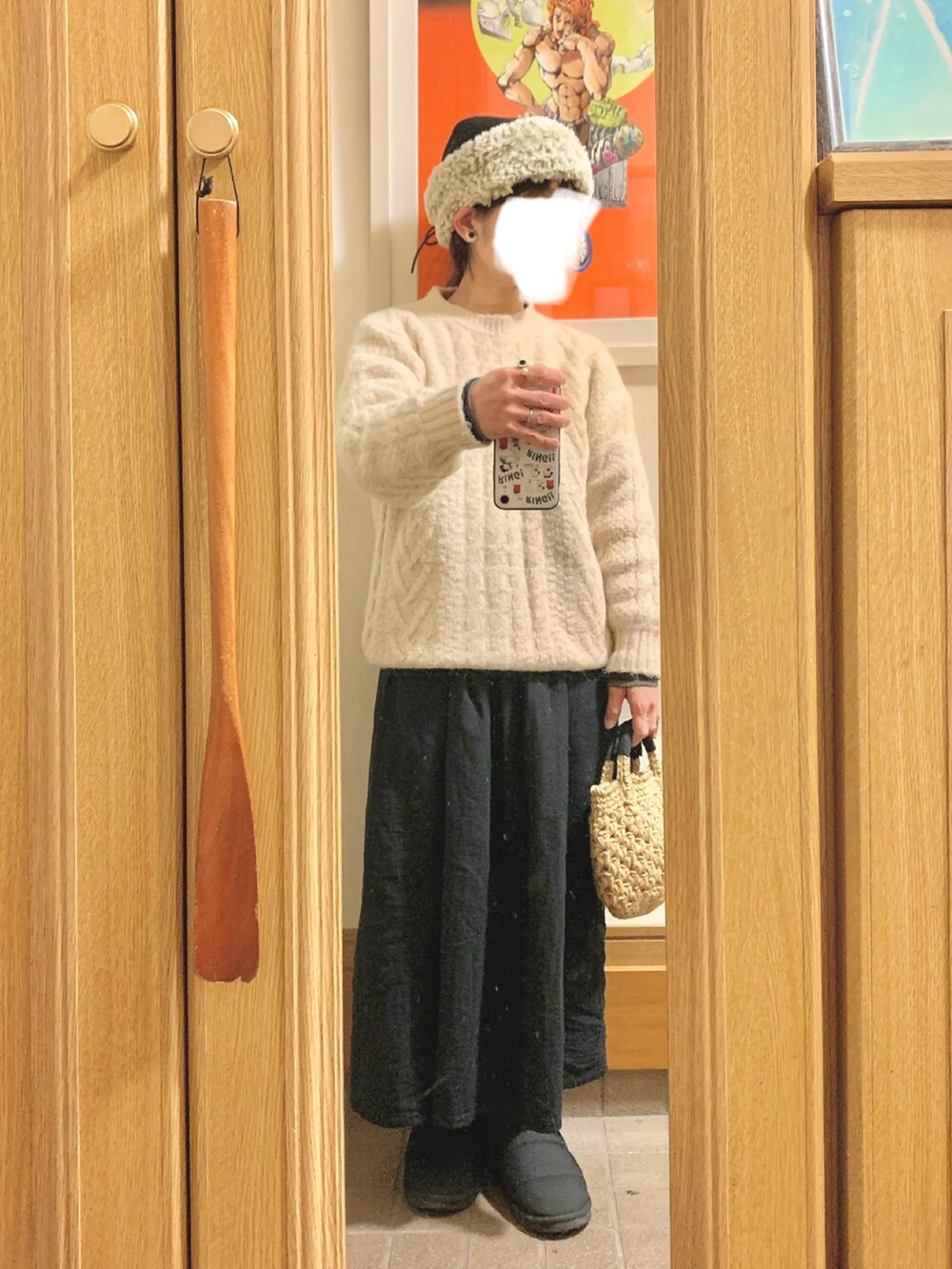 「昨日のコーデ、昨日の服、ニット、ワンピース」｜「無印良品のアイテム（ワンピース、ブラック系）」を使った、まっきさん（レディース・150cm）の冬コーディネートの2枚目の写真