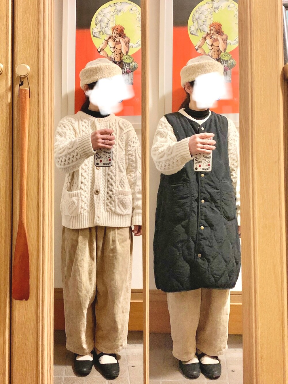 「昨日の服、昨日のコーデ、お出かけコーデ、出勤コーデ」｜「BEAMS BOYのBEAMS BOY / ボア フリース ハーフジップ プルオーバー（ブルゾン、グレー系）」を使った、まっきさん（レディース・150cm）の冬コーディネートの4枚目の写真