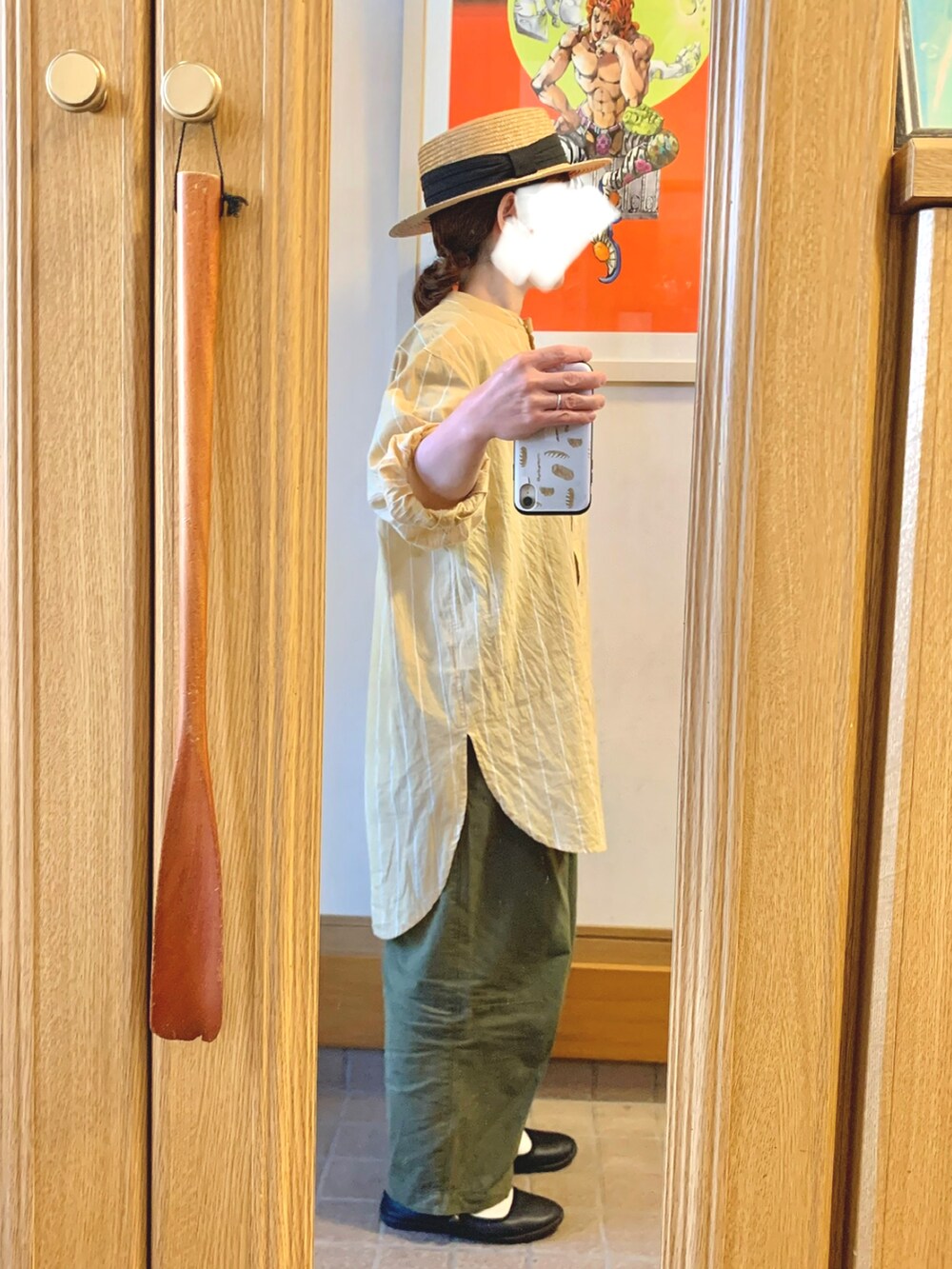 「昨日のコーデ、昨日の服、古着、黄色、黄色とカーキ」｜「N.O.R.Cのアイテム（シャツワンピース、イエロー系）」を使った、まっきさん（レディース・149cm）の春コーディネートの3枚目の写真
