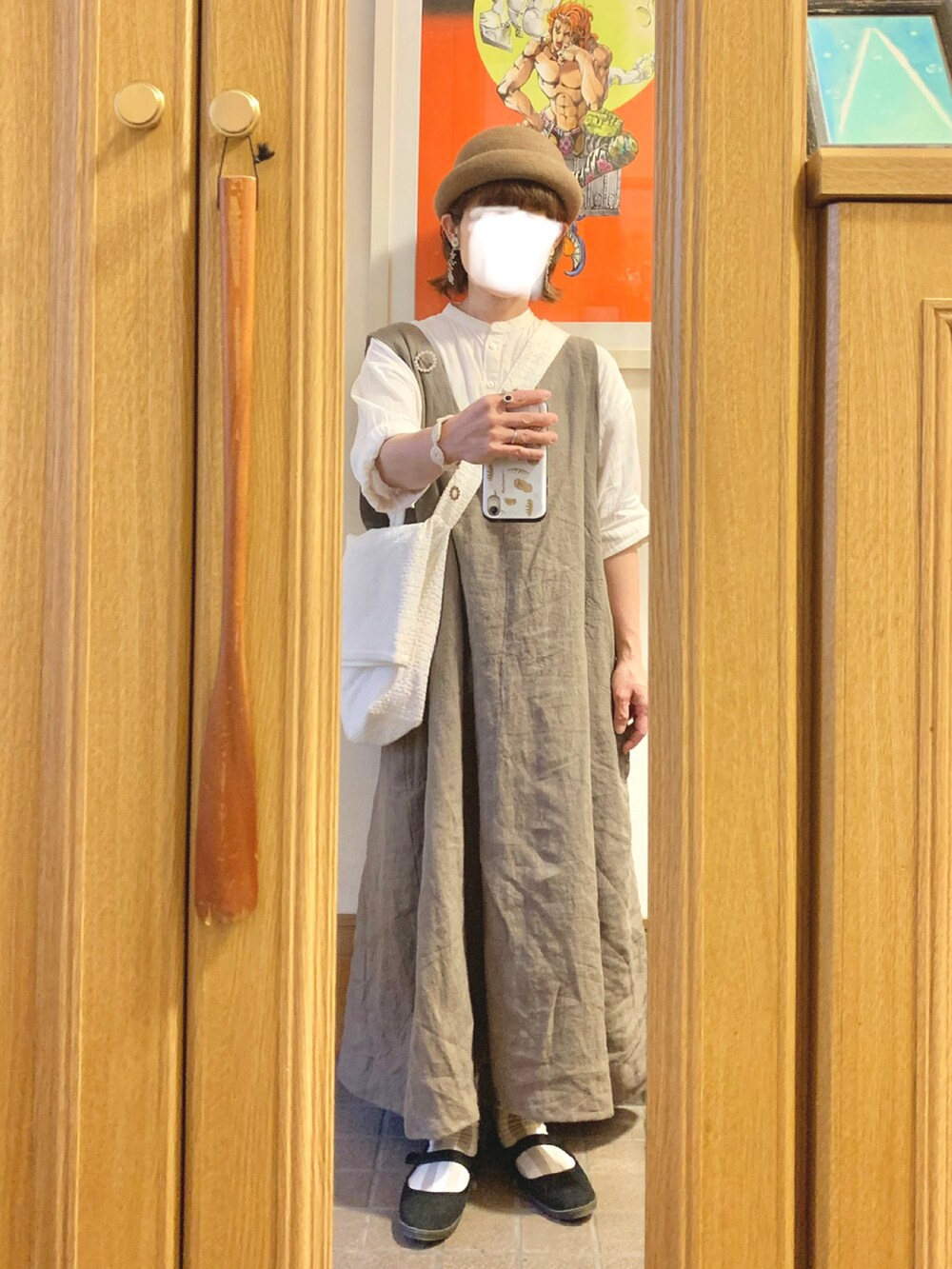 「昨日のコーデ、昨日の服、作家メイド服、おでかけコーデ、休日コーデ」｜「作家メイドのアイテム（ジャンパースカート、ベージュ系）」を使った、まっきさん（レディース・149cm）の秋コーディネートの4枚目の写真