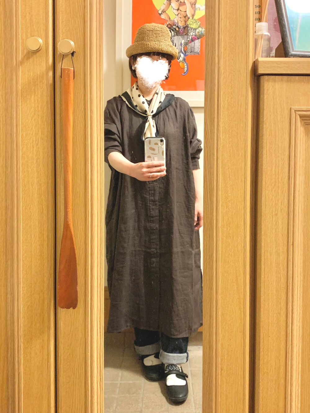 「購入品、リネン、リネンシャツワンピ、イロチ買い、スカーフ、ハット」｜「ROPE' PICNICのアイテム（帽子、ブラウン系）」を使った、まっきさん（レディース・149cm）の春コーディネートの3枚目の写真