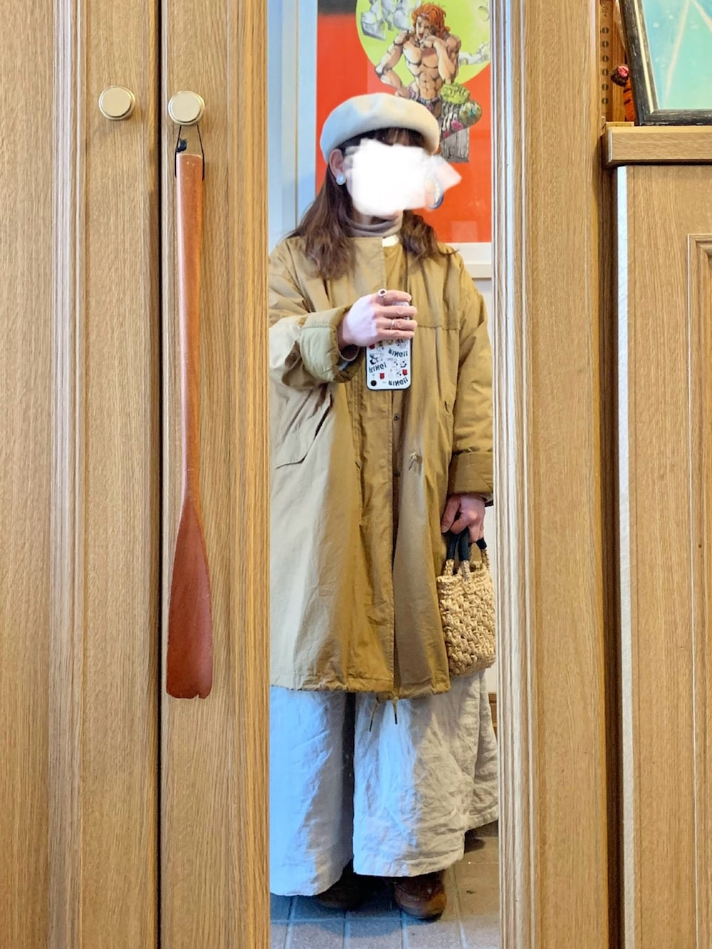 「昨日のコーデ、昨日の服、ナチュラルコーデ、古着、ベレー帽、モッズコート」｜「Right-onのアイテム（カーディガン/ボレロ、ホワイト系）」を使った、まっきさん（レディース・150cm）の冬コーディネートの3枚目の写真