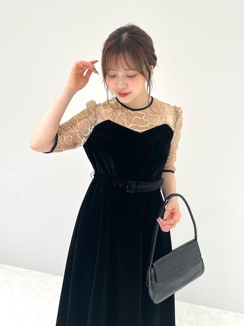 LEJA ブラック ドレス　M Leja ドレス 「LEJA」2wayレース花柄オフショルダースパンコール