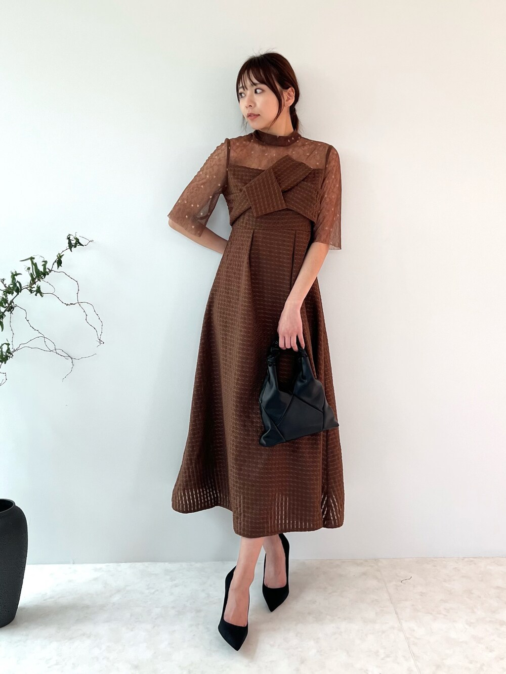 セール】【LEJA】ビスチェ風切り替えプチハイネック花柄シアー