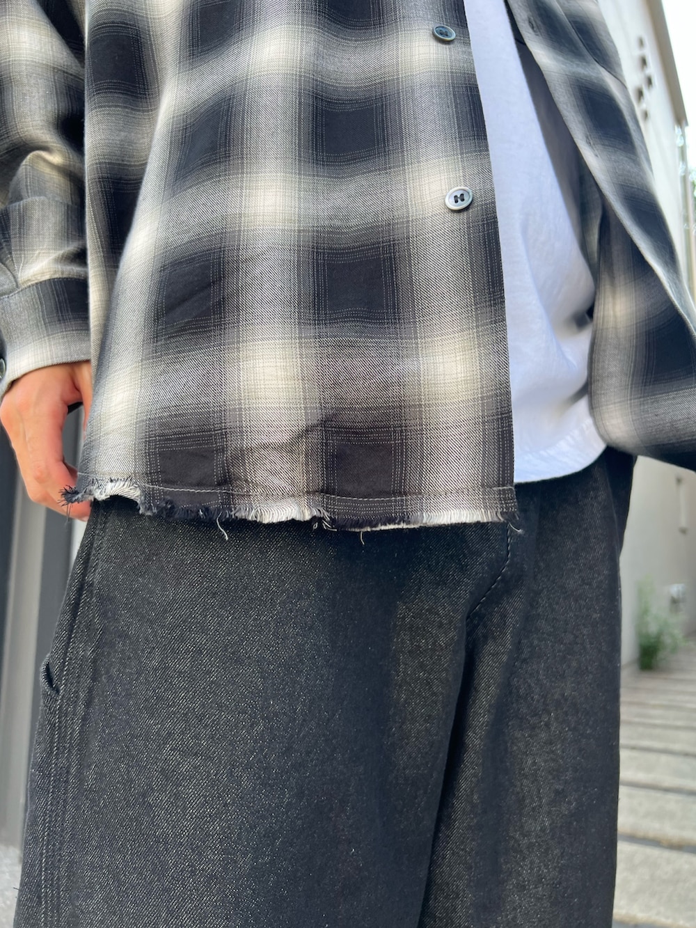 A*K様 完売品　レーヨン アンカット フリンジ オンブレ　チェックシャツ レーヨン アンカット フリンジ チェックシャツ（シャツ/ブラウス