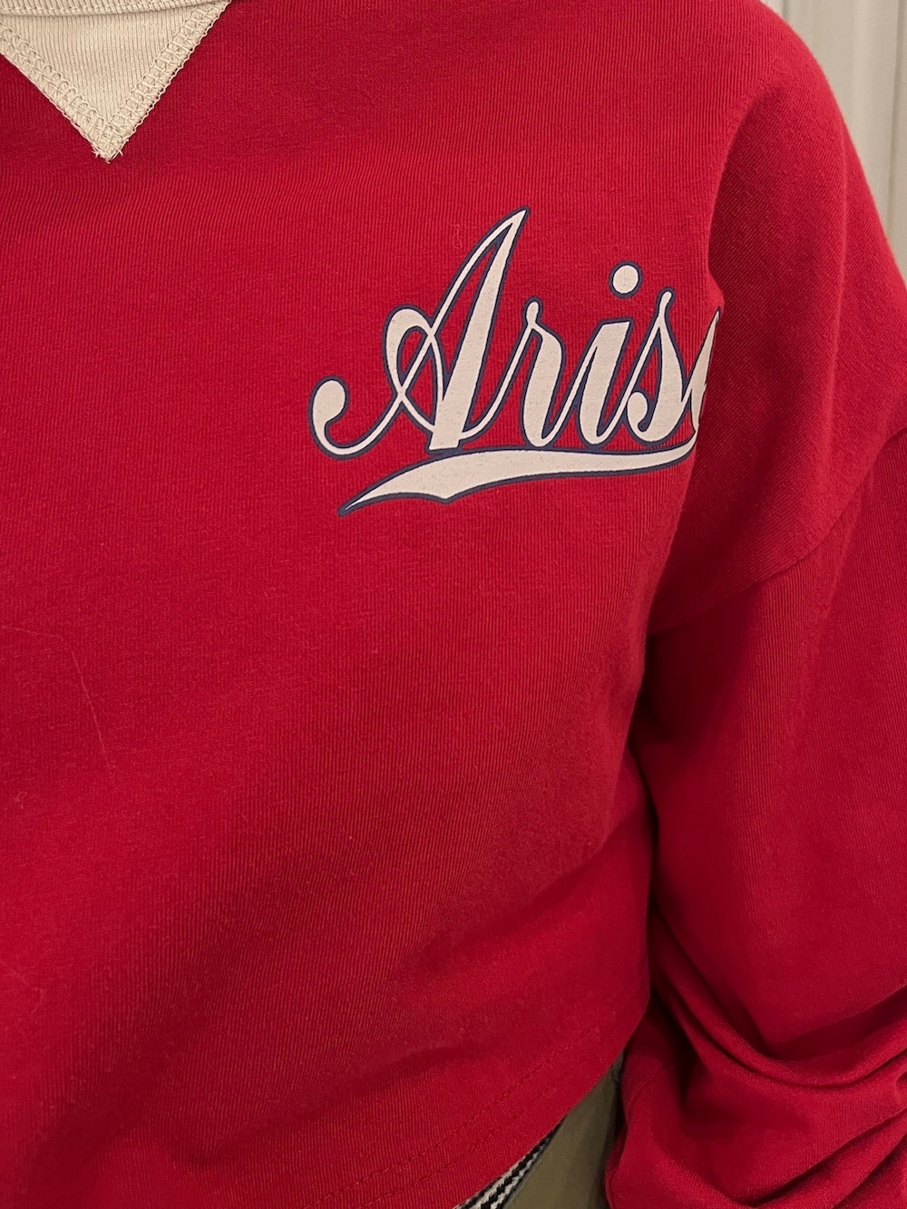 ブラック系のその他パンツ、レッド系のTシャツ/カットソーを着用したレディースの秋コーディネートの8枚目の写真