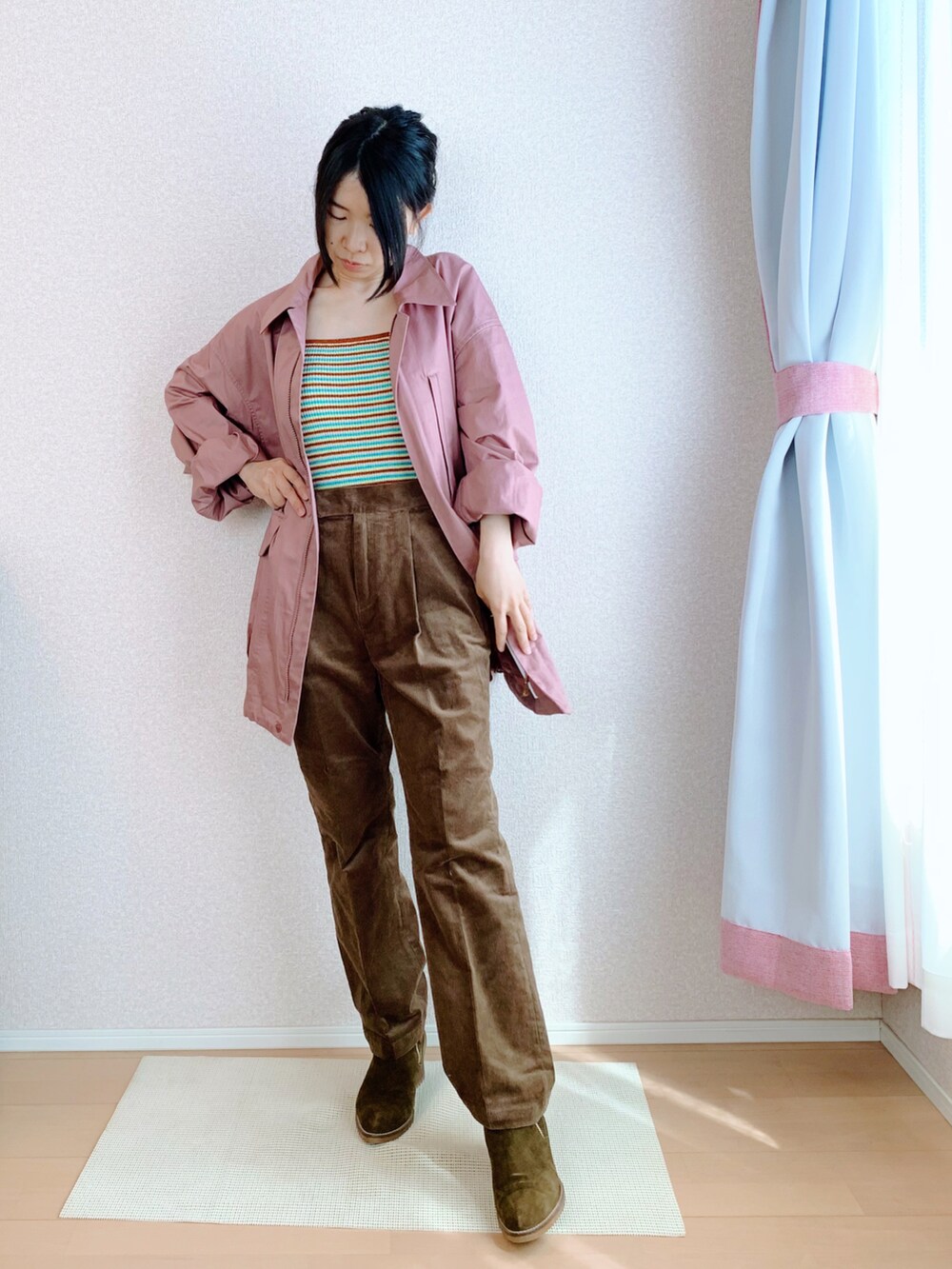 「オトナカジュアル、パンツスタイル、大人コーデ、シンプル、ビッグシルエット、おしゃれさんと繋がりたい、カジュアル、ジャケット、ootd、大人カジュアル、シンプルコーデ、春服みてみて、#春コーデ、カラーコーデ、ガーリー」｜「jouetieのアイテム（キャミソール、その他）」を使った、rice2022さん（レディース・153cm）の春コーディネートの2枚目の写真