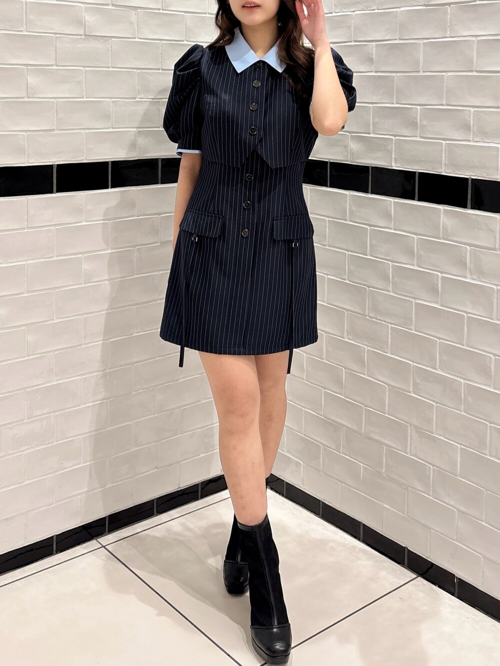 dazzlin ジャケットライクレイヤードミニワンピース ネイビー dazzlin（ダズリン）の「ジャケットライクレイヤードミニ