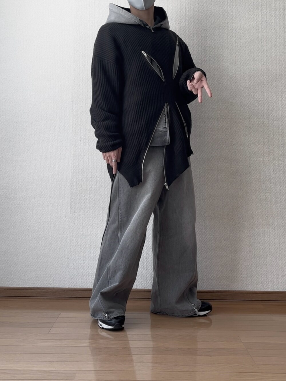 GRANCY ニットレイヤードデザインジップフーディ S GRANCY】Knit Layered Design Zip Hoodie / ニットレイヤードデザイン