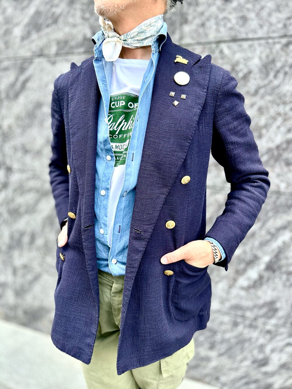 「オトナカジュアル、ミリタリー、プリントT」｜「POLO RALPH LAURENのアイテム（Tシャツ/カットソー、ホワイト系）」を使った、pipimarさん（メンズ・170cm）の夏コーディネートの2枚目の写真