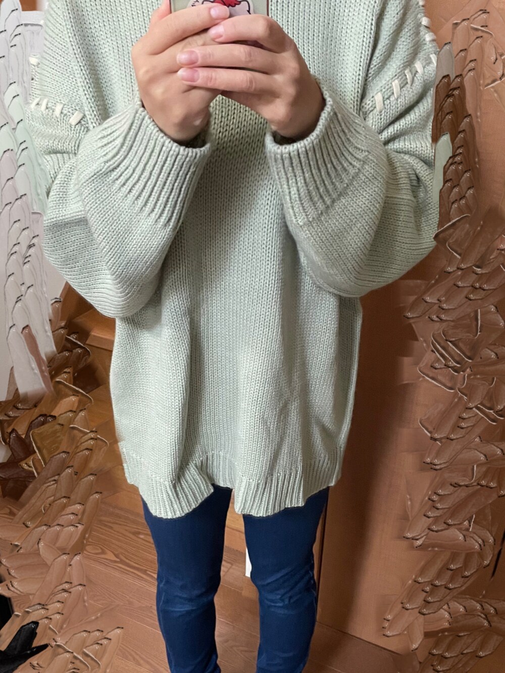 「ファッションを楽しもう、ゆったりコーデ、オトナカワイイ、低身長、ニット、おしゃれさんと繋がりたい、低身長コーデ、カラーニット」｜「Green Parks fuuwaのアイテム（ニット/セーター、グリーン系）」を使った、konomiiさん（レディース・153cm）の秋コーディネートの2枚目の写真