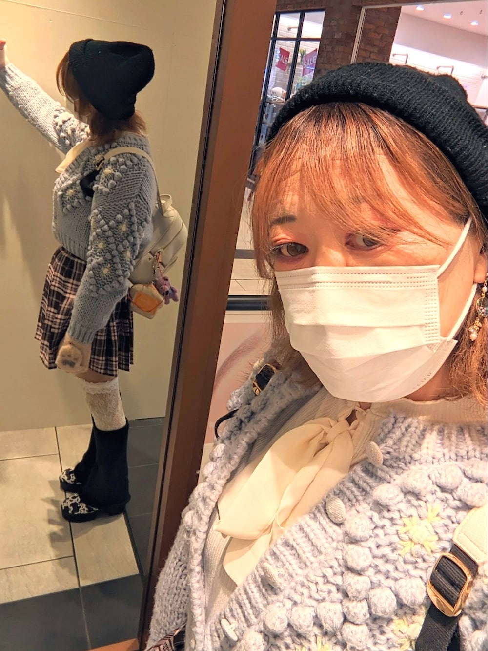 「休日コーデ、お洒落さんとつながりたい、一生2週に1回、女性ホルモン注射通院コーデ、LGBT、MTF、トランスジェンダー」｜「NICE CLAUPのアイテム（カーディガン/ボレロ、ブルー系）」を使った、ななお(七緒)さん（レディース・169cm）の冬コーディネートの2枚目の写真