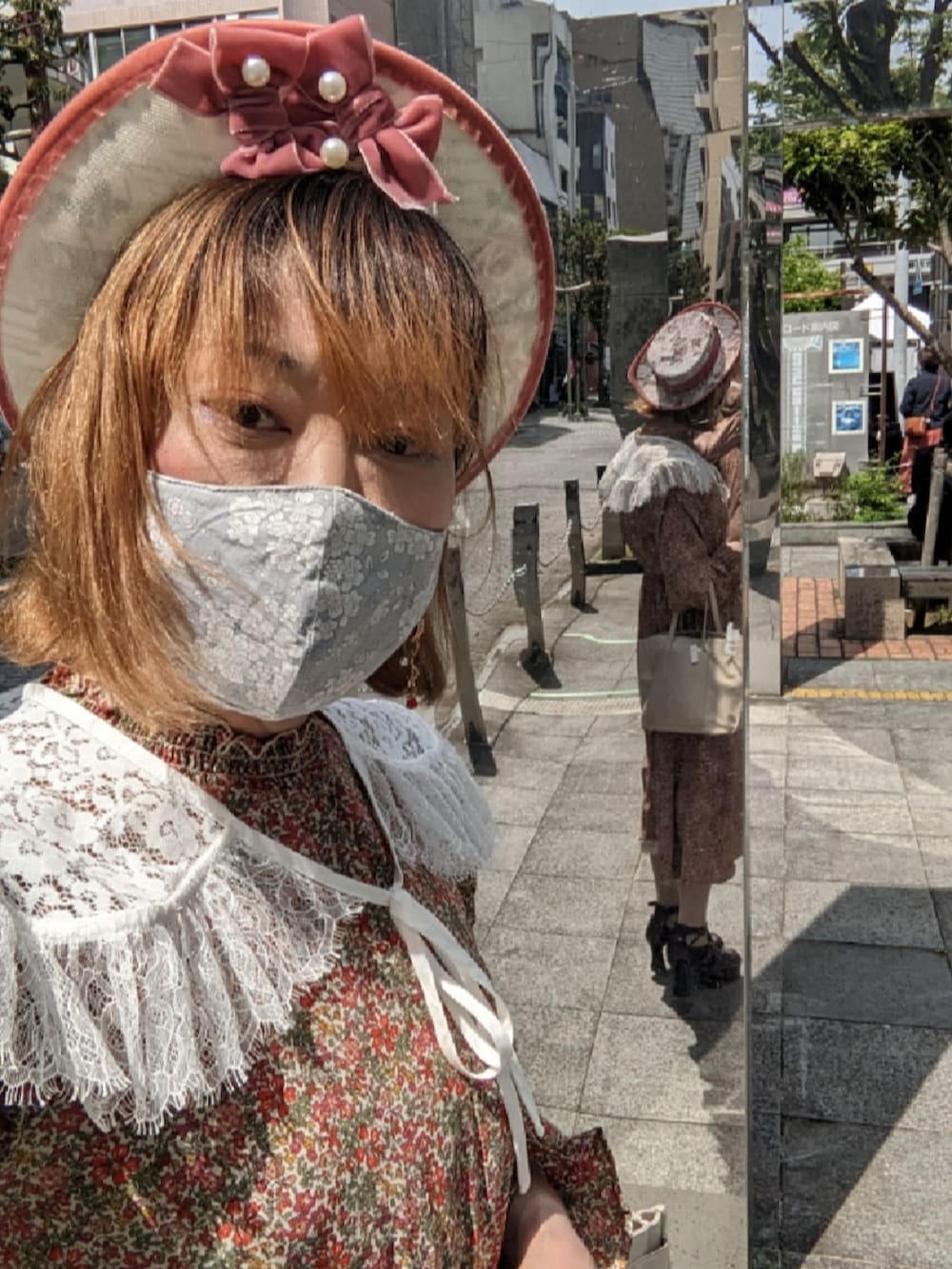 「お出かけコーデ、オトナカワイイ、ワンピースコーデ、シンプルスタイル、MTF、LGBT」｜「星箱ワークスのアイテム（ハット、ピンク系）」を使った、ななお(七緒)さん（レディース・169cm）の春コーディネートの3枚目の写真