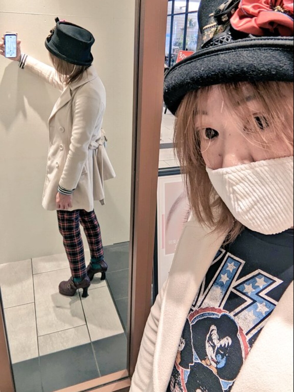 「カジュアルコーデ、休日コーデ、rock、お洒落さんとつながりたい、LGBT、MTF」｜「OZZ ONESTEのアイテム（ブーツ、レッド系）」を使った、ななお(七緒)さん（レディース・169cm）の春コーディネートの2枚目の写真