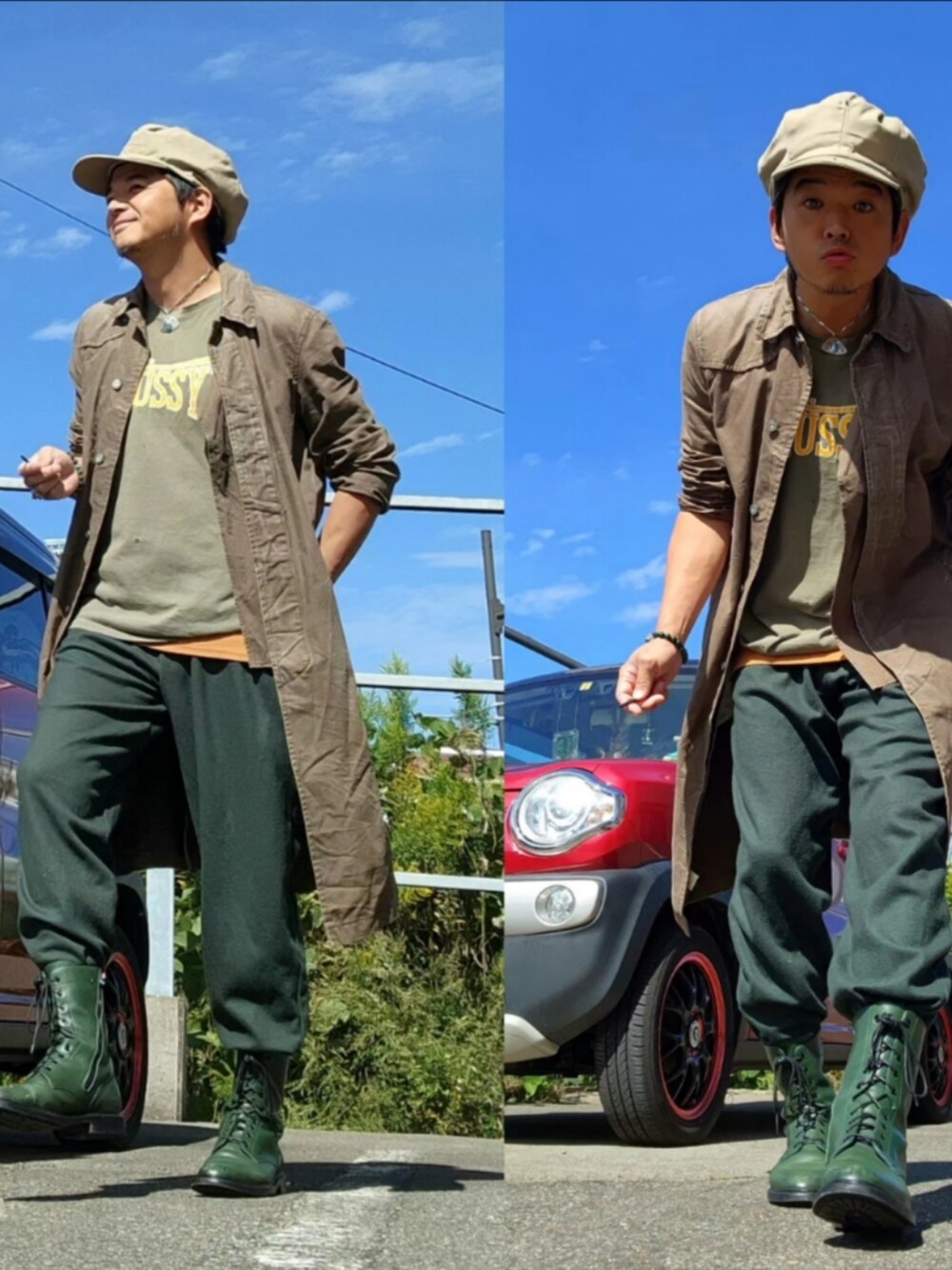 「ミリタリーコーデ、ストリート、秋っぽコーデ更新中」｜「STUSSYのアイテム（Tシャツ/カットソー、グリーン系）」を使った、hiroyukeeeeeeさん（メンズ・179cm）の春コーディネートの2枚目の写真