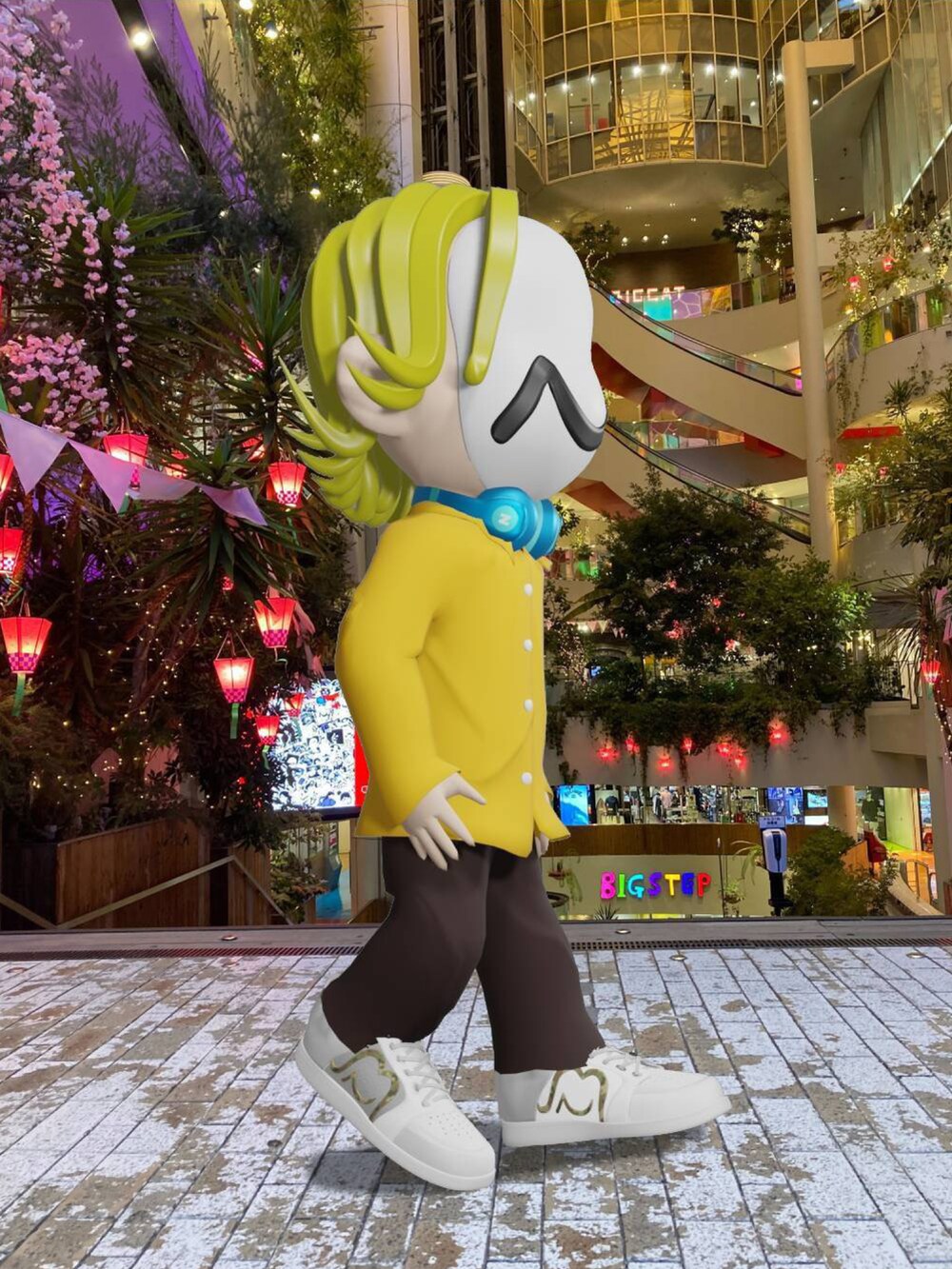 ブラウン系のその他パンツ、ホワイト系のスニーカー、イエロー系のシャツ/ブラウスを着用したメンズの春コーディネートの2枚目の写真