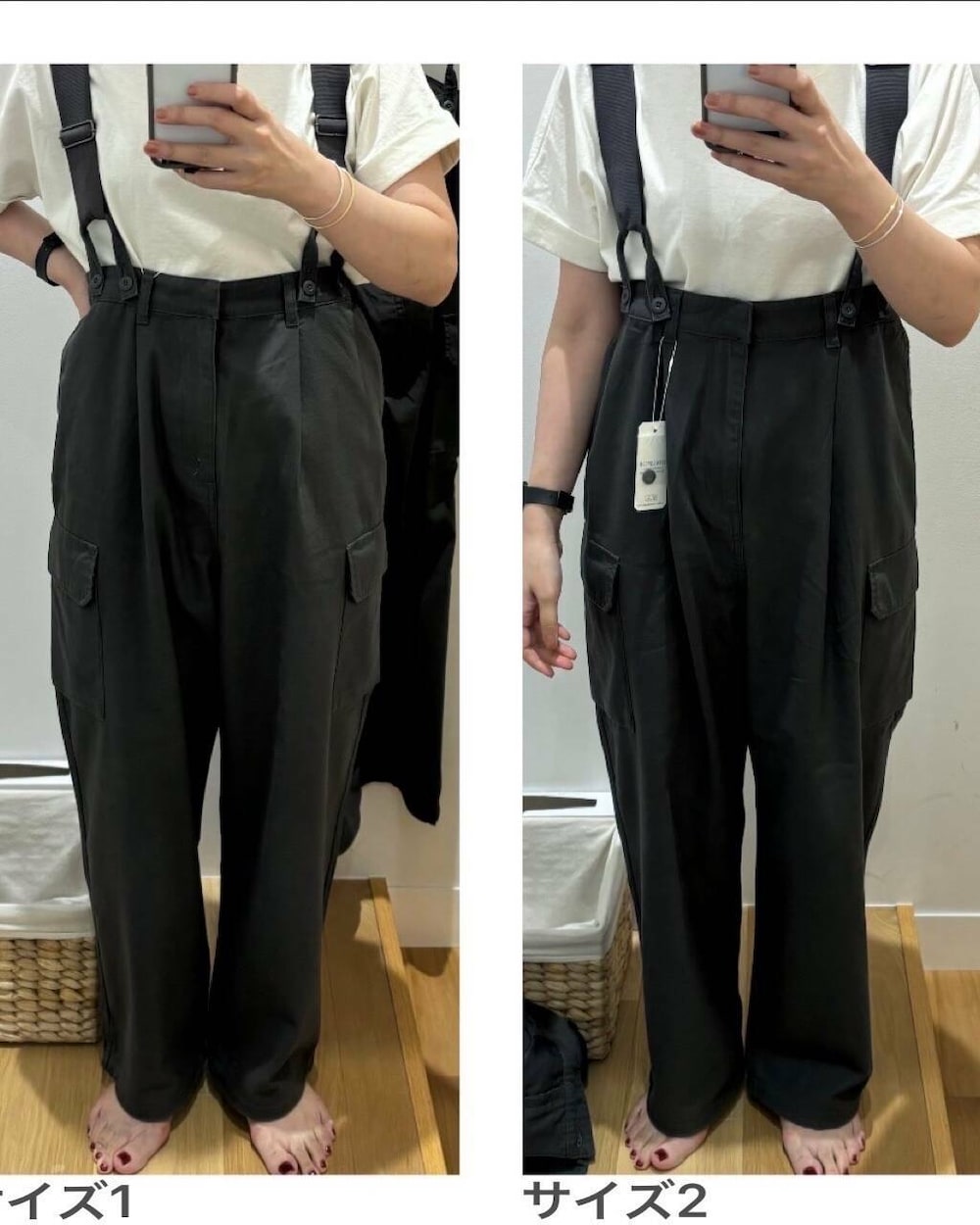 ホワイト系のシャツ/ブラウス、グレー系のカーゴパンツ、ブラック系のスニーカーを着用したレディースの夏コーディネートの5枚目の写真