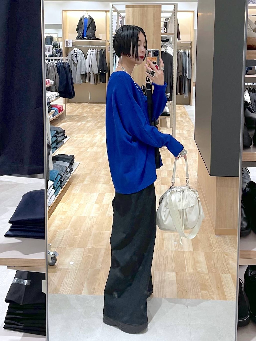 ホワイト系のショルダーバッグ、その他のチェスターコート、ブラック系のその他パンツを着用したレディースの秋コーディネートの10枚目の写真