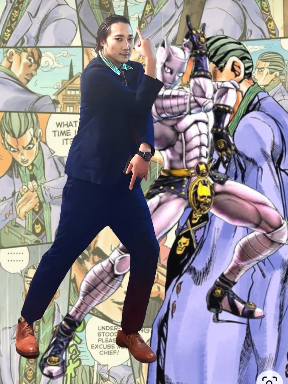 ブルー系のテーラードジャケット、グリーン系のシャツ/ブラウス、レッド系のネクタイを着用したメンズの冬コーディネートの4枚目の写真