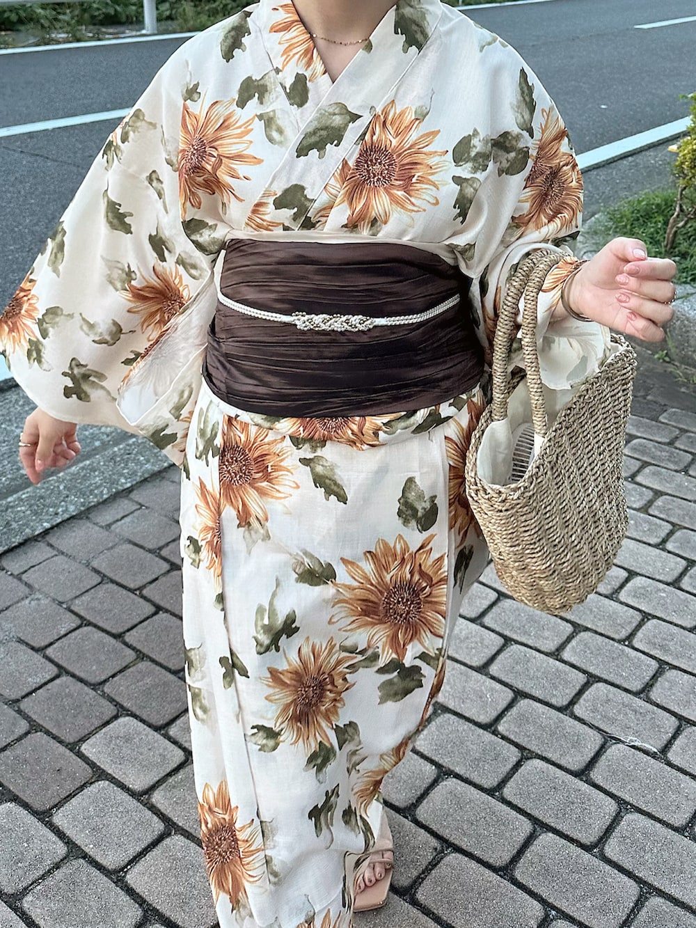 「浴衣、浴衣女子、夏コーデ、夏祭り、淡色コーデ、淡色女子、かごバッグ、プチプラ、プチプラコーデ、お祭り、休日スタイル」｜「SM2のアイテム（バッグ、ホワイト系）」を使った、sayaさん（骨格ストレート・レディース・156cm）の夏コーディネートの2枚目の写真