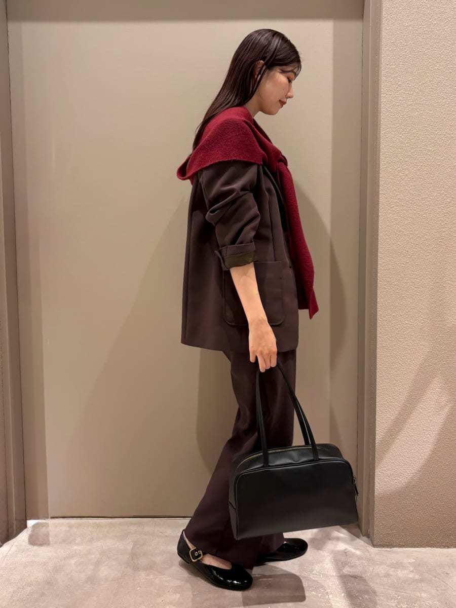 ブラウン系のテーラードジャケット、ブラウン系のその他パンツ、ホワイト系のTシャツ/カットソーを着用したレディースの秋コーディネートの4枚目の写真