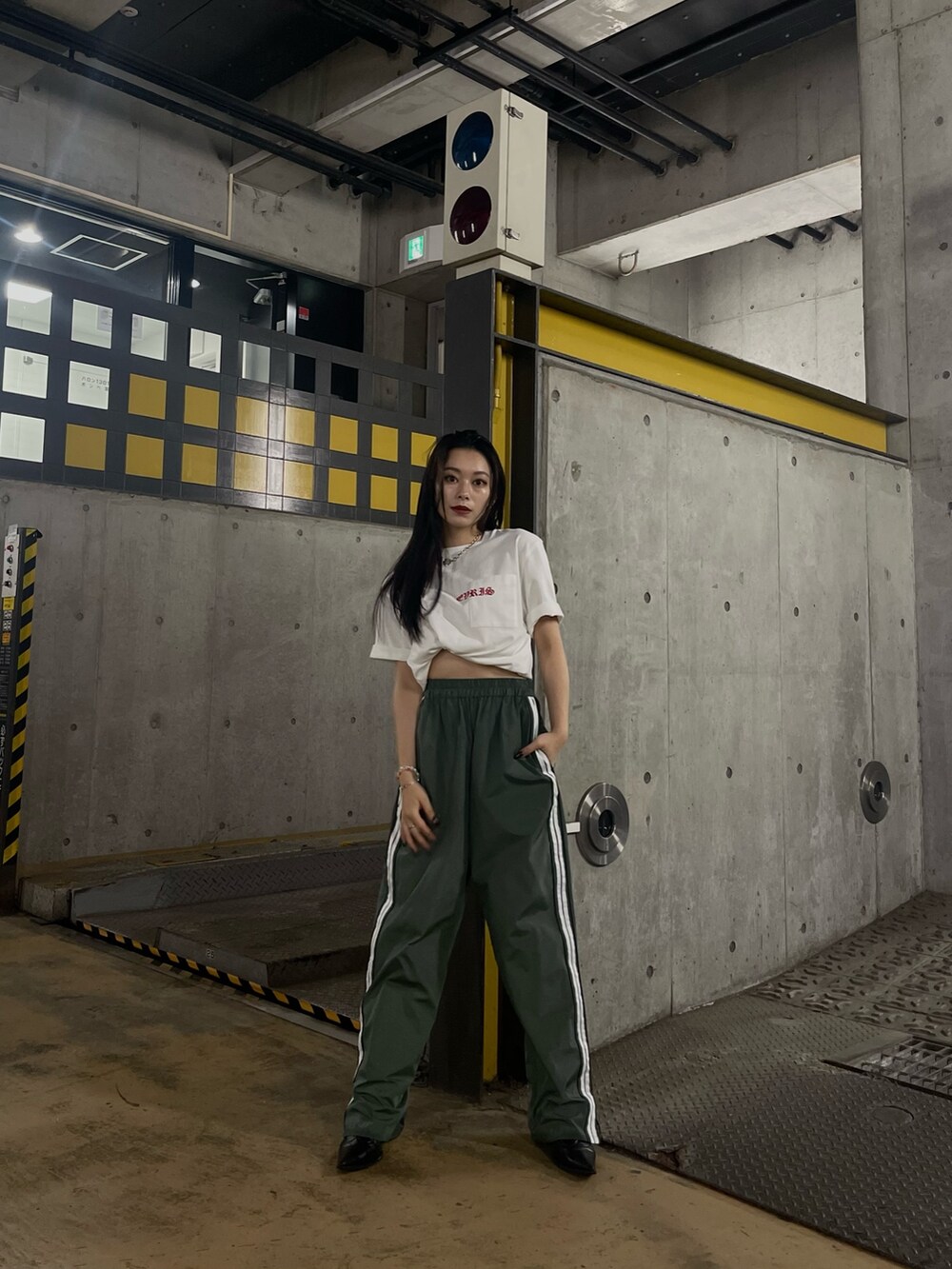 ホワイト系のTシャツ/カットソー、グリーン系のその他パンツを着用したレディースの夏コーディネートの2枚目の写真