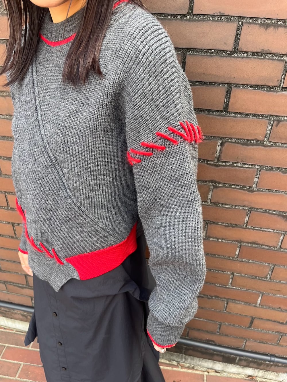 UN3D.POINT STITCH/ポイントステッチショートニットトップ グレー UN3D.POINT STITCH/ポイントステッチショートニットトップ グレー UN3D