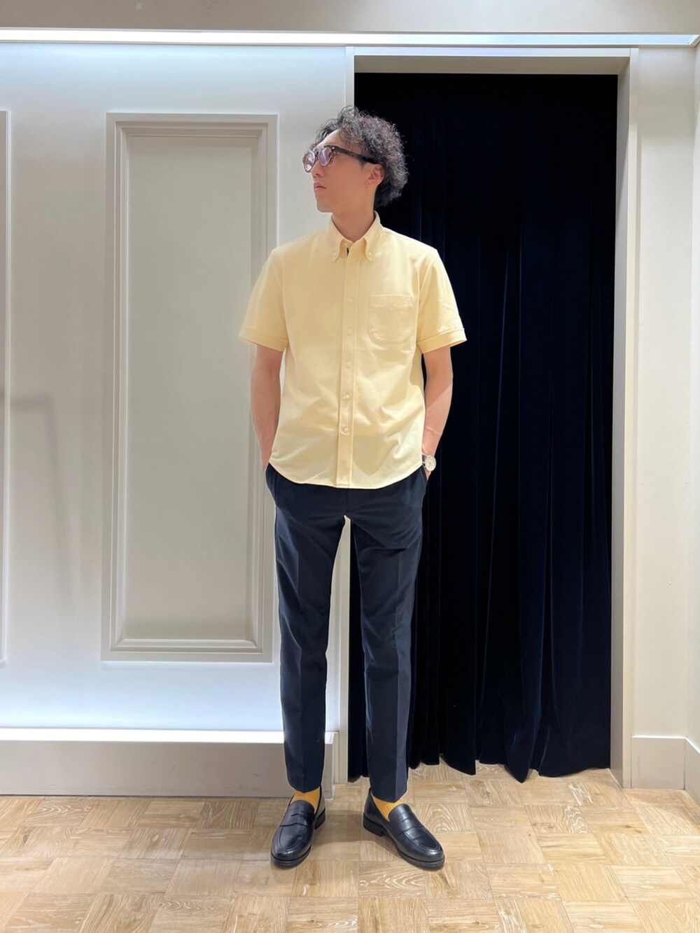 「きれいめカジュアル、ビジカジ、仕事コーデ、メンズファッション、メンズコーデ、ノーリーズ、夏コーデ、クールビズ、着回しコーデ、ローファー、ジャケット、大人カジュアル、カジュアルコーデ」｜「NOLLEY’Sの《ビジカジ / セットアップ対応》COOLDOTS / クールドッツ イージーパンツ（その他パンツ、ブルー系）」を使った、ooiさん（メンズ・179cm）の春コーディネートの3枚目の写真