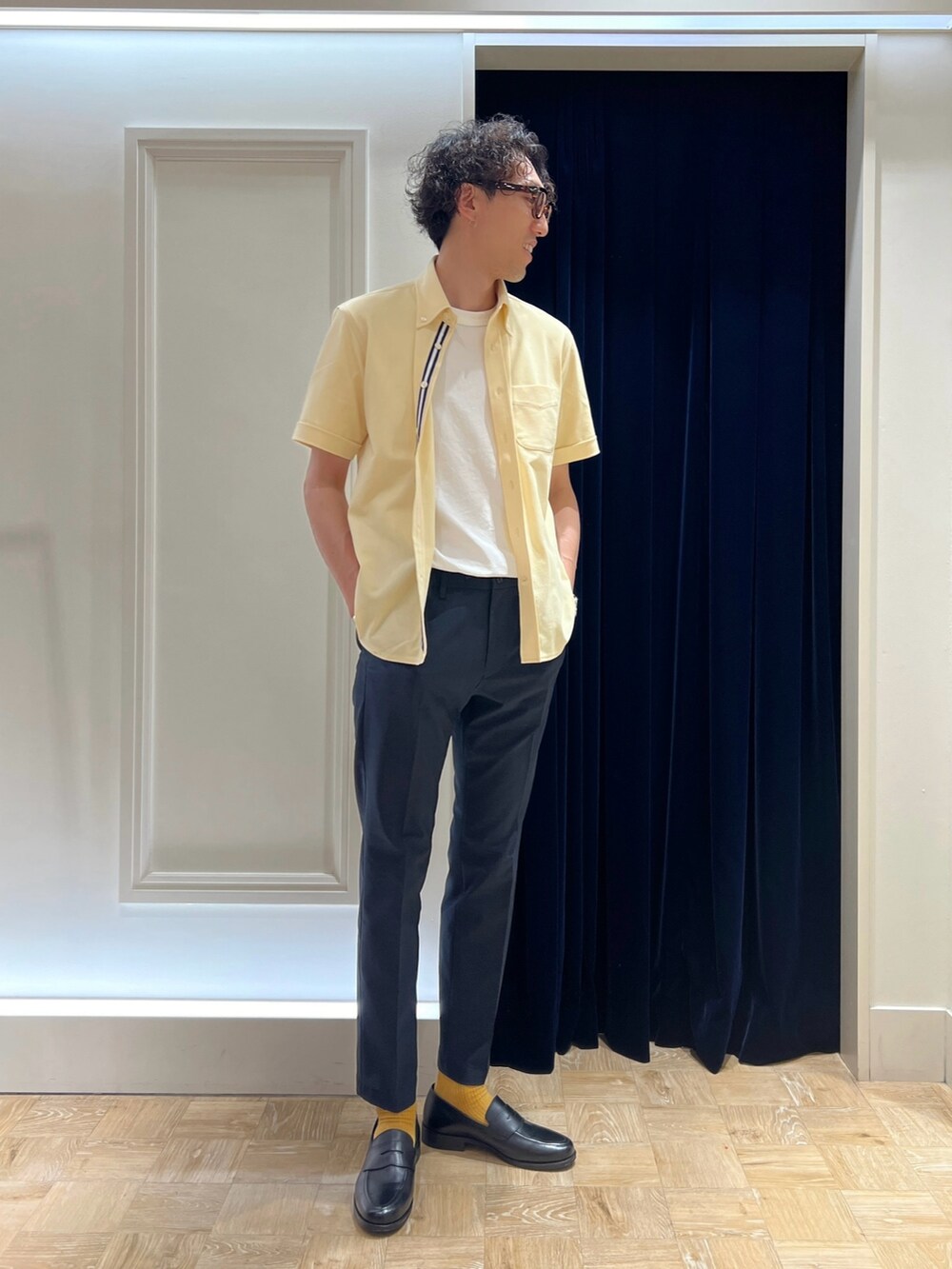 「きれいめカジュアル、ビジカジ、仕事コーデ、メンズファッション、メンズコーデ、ノーリーズ、夏コーデ、クールビズ、着回しコーデ、ローファー、ジャケット、大人カジュアル、カジュアルコーデ」｜「NOLLEY’Sの《ビジカジ / セットアップ対応》COOLDOTS / クールドッツ イージーパンツ（その他パンツ、ブルー系）」を使った、ooiさん（メンズ・179cm）の春コーディネートの5枚目の写真