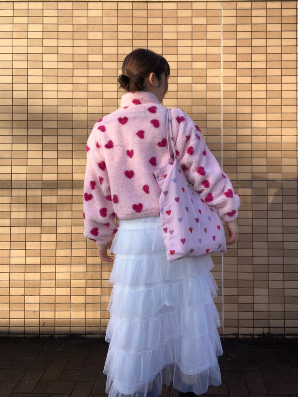 「出勤コーデ、アパレルスタッフ、チュールスカート、トレンド、ootd、LOWRYS FARM、wcloset」｜「w closetのアイテム（ジャケット/アウター、ピンク系）」を使った、暖乃さん（レディース・159cm）の冬コーディネートの3枚目の写真