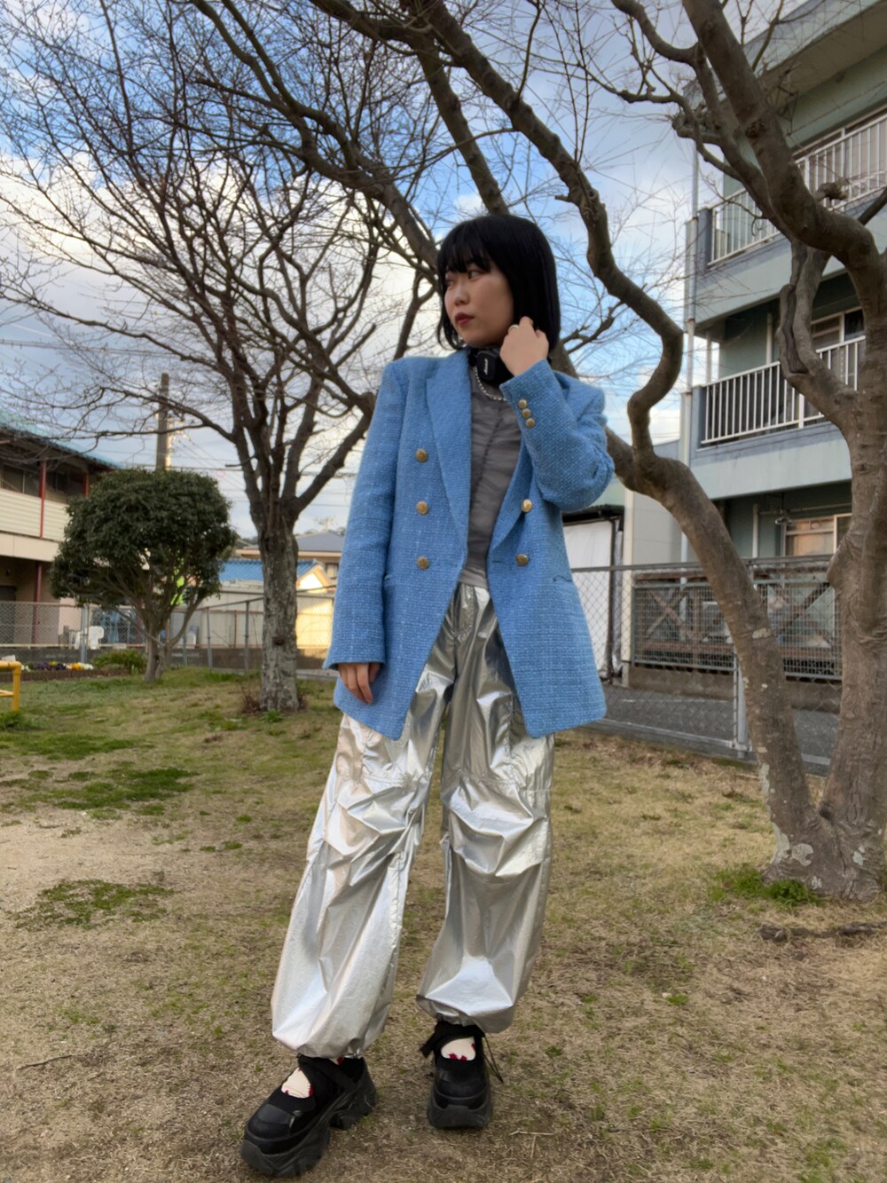 「春のおしゃ見えテクニック、アパレルスタッフ、春コーデ、ジャケット、ootd、出勤コーデ、アパレル店員、LOWRYS FARM、お出かけコーデ」｜「ZARAのアイテム（ジャケット/アウター、ブルー系）」を使った、暖乃さん（レディース・159cm）の春コーディネートの3枚目の写真