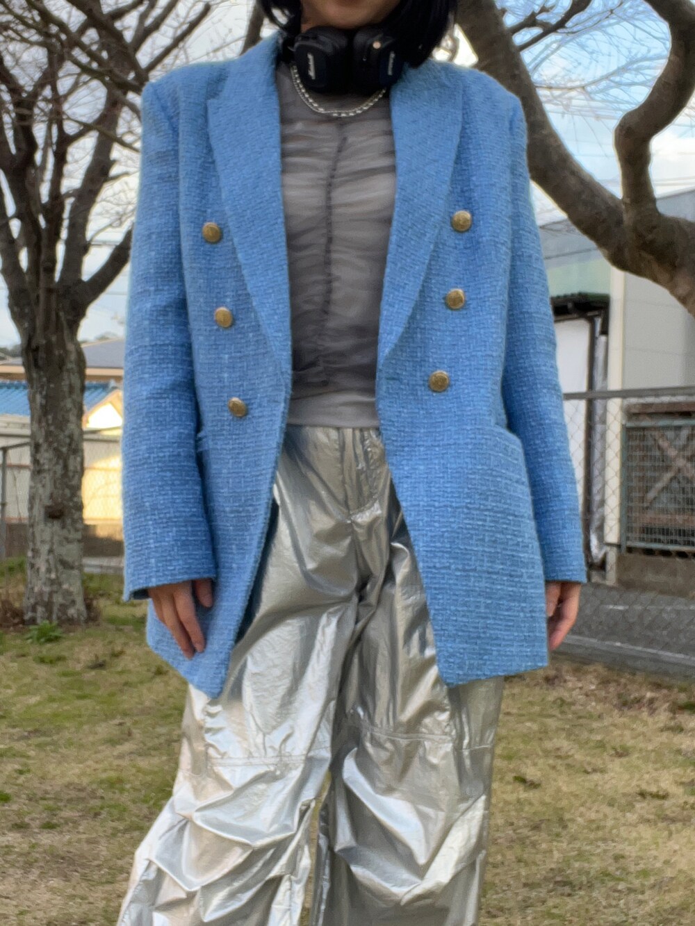 「春のおしゃ見えテクニック、アパレルスタッフ、春コーデ、ジャケット、ootd、出勤コーデ、アパレル店員、LOWRYS FARM、お出かけコーデ」｜「ZARAのアイテム（ジャケット/アウター、ブルー系）」を使った、暖乃さん（レディース・159cm）の春コーディネートの4枚目の写真