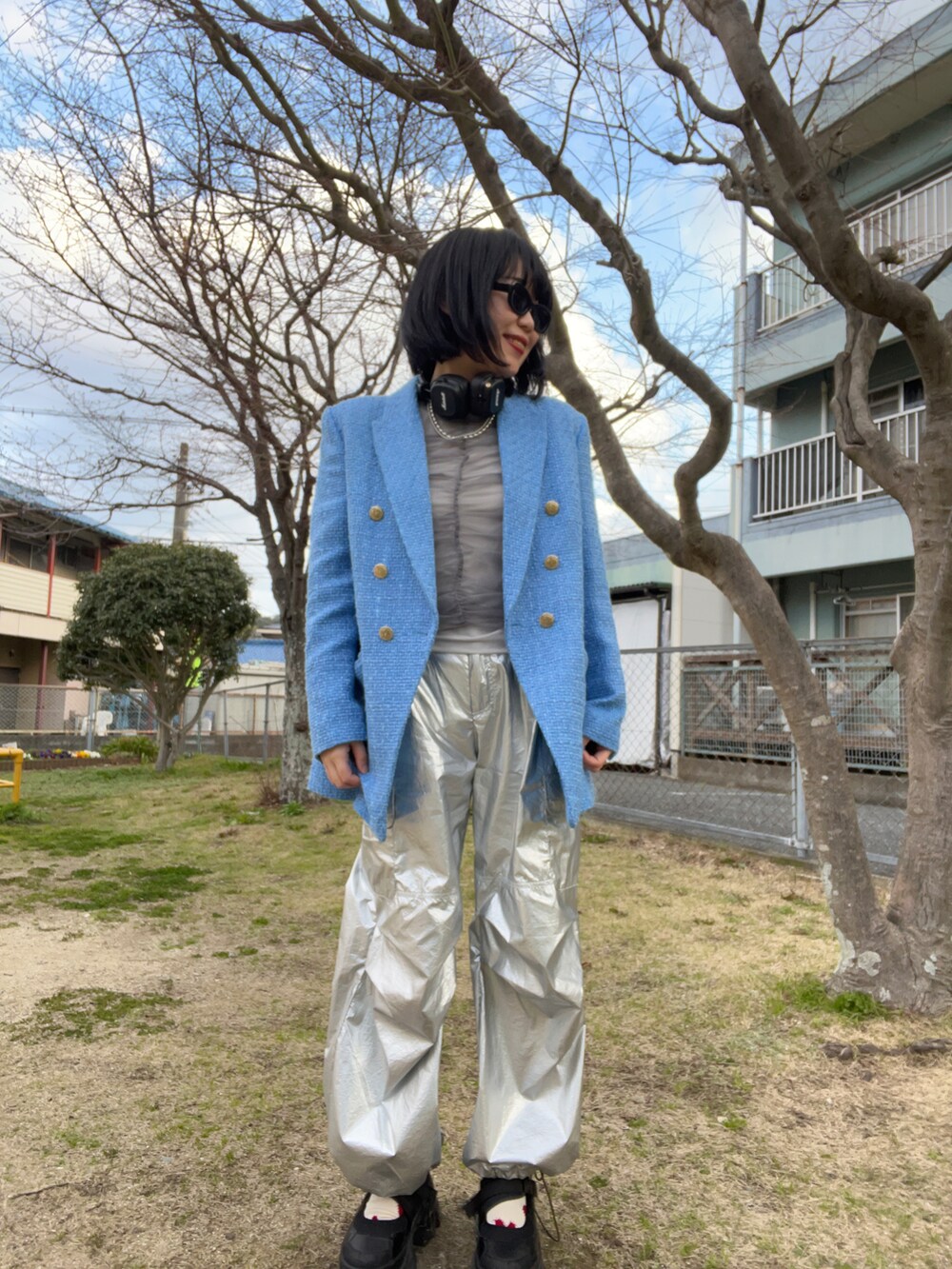 「春のおしゃ見えテクニック、アパレルスタッフ、春コーデ、ジャケット、ootd、出勤コーデ、アパレル店員、LOWRYS FARM、お出かけコーデ」｜「ZARAのアイテム（ジャケット/アウター、ブルー系）」を使った、暖乃さん（レディース・159cm）の春コーディネートの2枚目の写真