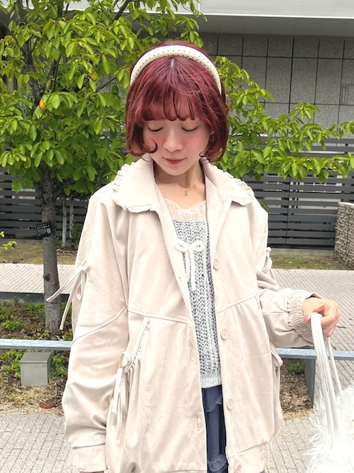 merry jenny ギャザーリボンフェイクスエードジャケット アイボリー メリージェニー merry jenny ギャザーリボンフェイクスエード