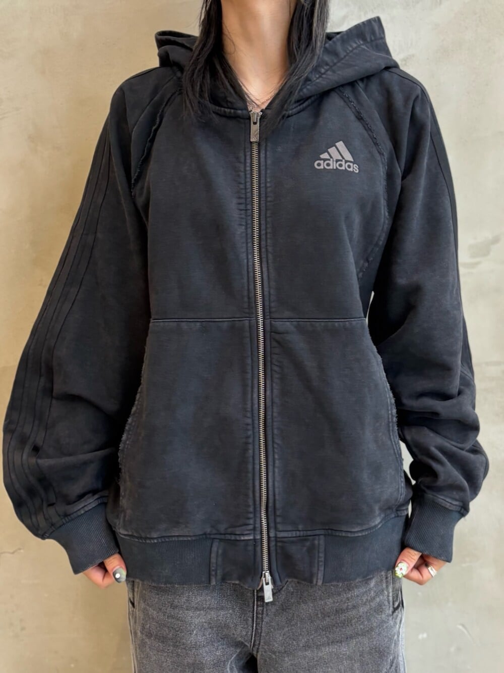 【レア】美品　アディダス　デニムジャケット　フードパーカー　M 大きめ org.jpg