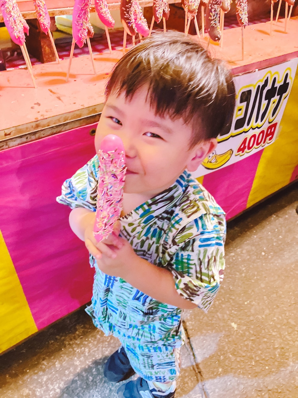 「チェック、アウトドアスタイル、パステルカラー、秋コーデ、甚平、休日スタイル、キッズコーデ」｜「MARKEY'Sのアイテム（浴衣、グリーン系）」を使った、りんちゃんのさん（キッズ・100cm）の秋コーディネートの4枚目の写真