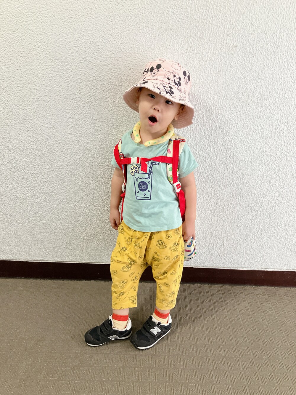 「登園スタイル、アツいコーデ全部見せ、レイヤードスタイル、お出かけコーデ、プチプラ」｜「西松屋のアイテム（Tシャツ/カットソー、グリーン系）」を使った、りんちゃんのさん（キッズ・100cm）の夏コーディネートの3枚目の写真