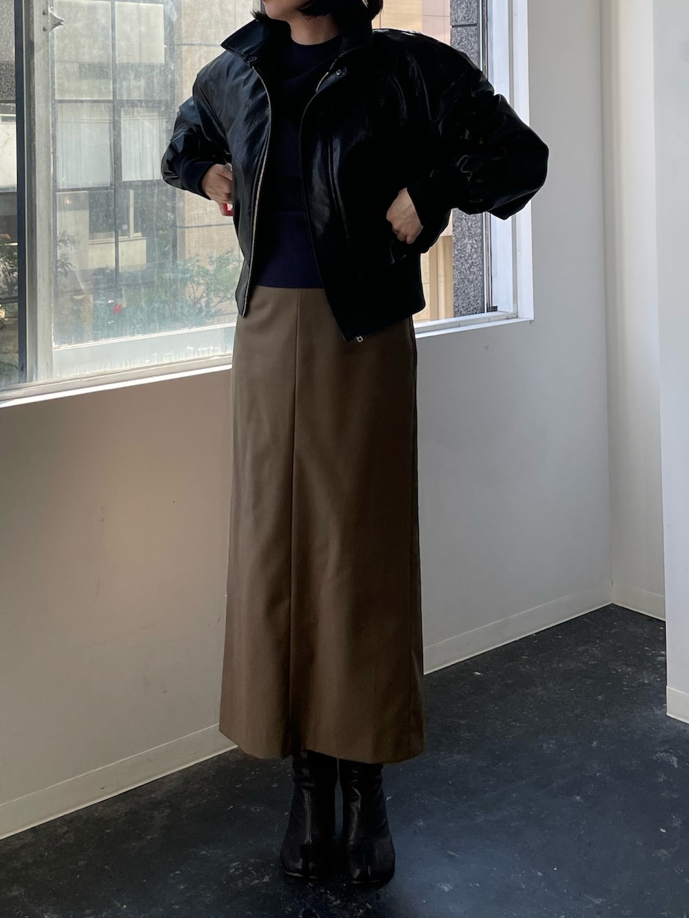 poff back leather blouson レザーブルゾン勝田里奈
