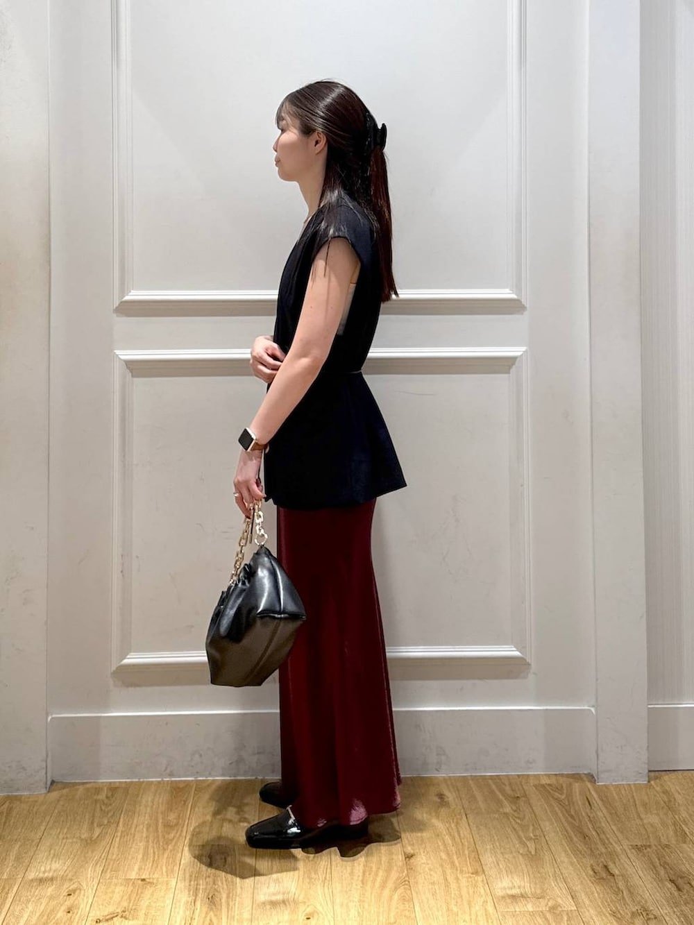 「カジュアル、フェミニン、きれいめ、SNAP_apart by lowrys、apart by lowrys」｜「A part byのヒールローファー（ローファー、ブラック系）」を使った、ゆいぴさん（レディース・156cm）の秋コーディネートの4枚目の写真