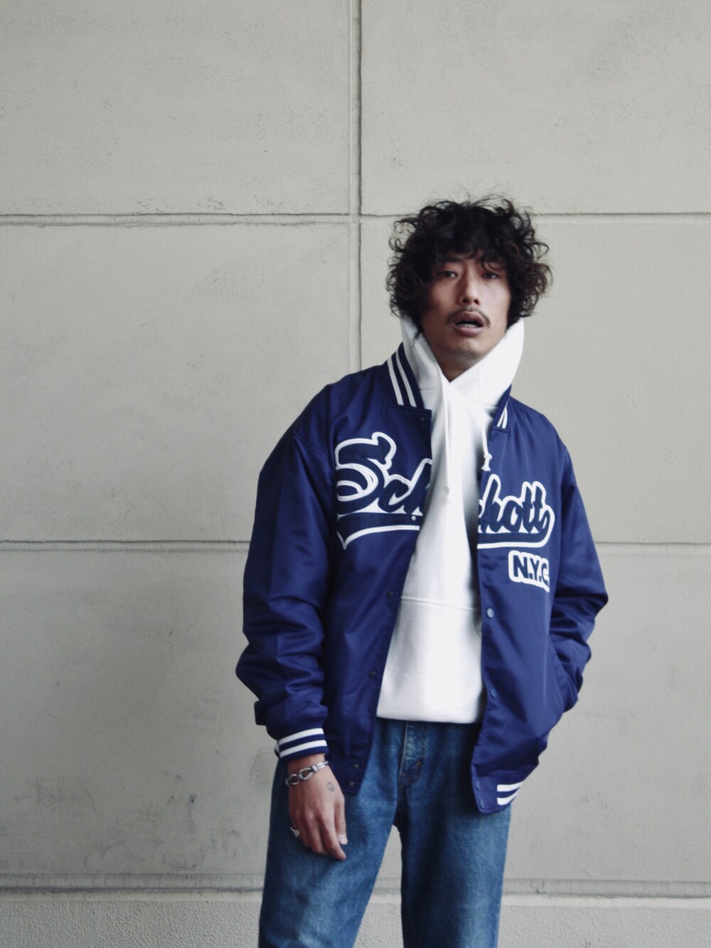 SCHOTT スタジャン XL 青 米国製】Schott レザージャケット 青 XL スタジャン Vikings