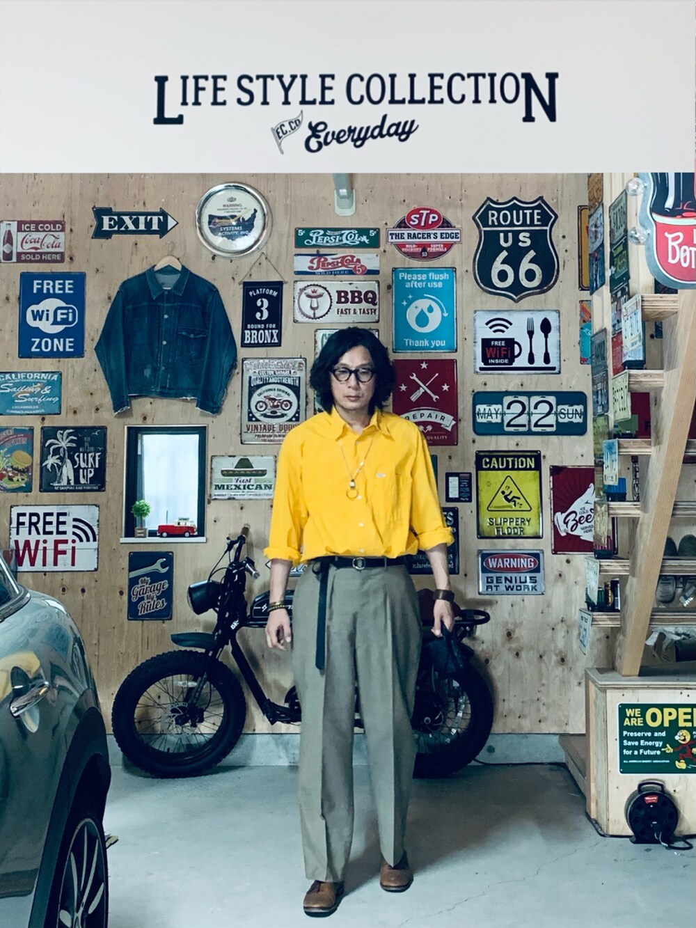 ベージュ系のスラックス、イエロー系のシャツ/ブラウス、ブラウン系のその他シューズを着用したメンズの春コーディネートの3枚目の写真